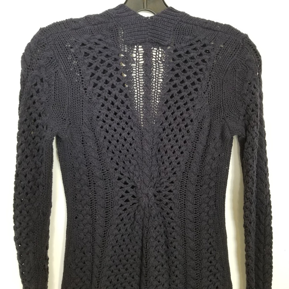 Rosie Neira Anthropologie Cotton Crochet Knit Cardigan Sz XS Navy Sweater Boho - Picture 6 of 11
